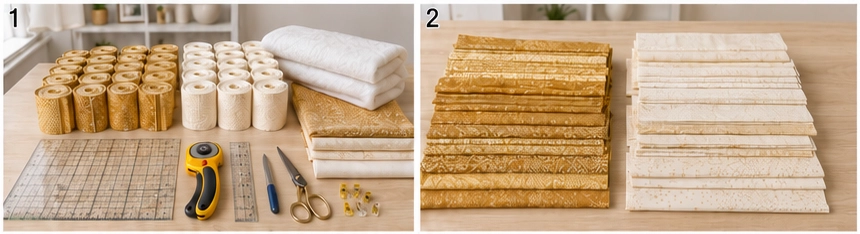 Elegant Gold and Cream Jelly Roll Quilt