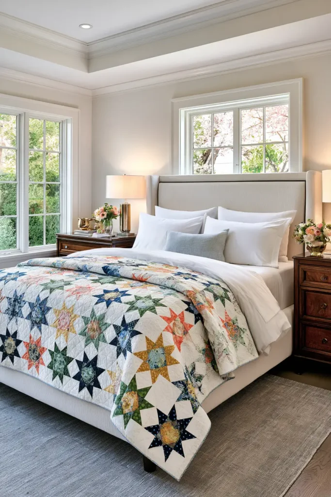 Elegant Sawtooth Star Layer Cake Quilt for Sophisticated Bedrooms