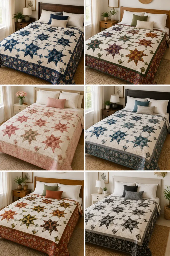 Elegant Sawtooth Star Layer Cake Quilt for Sophisticated Bedrooms