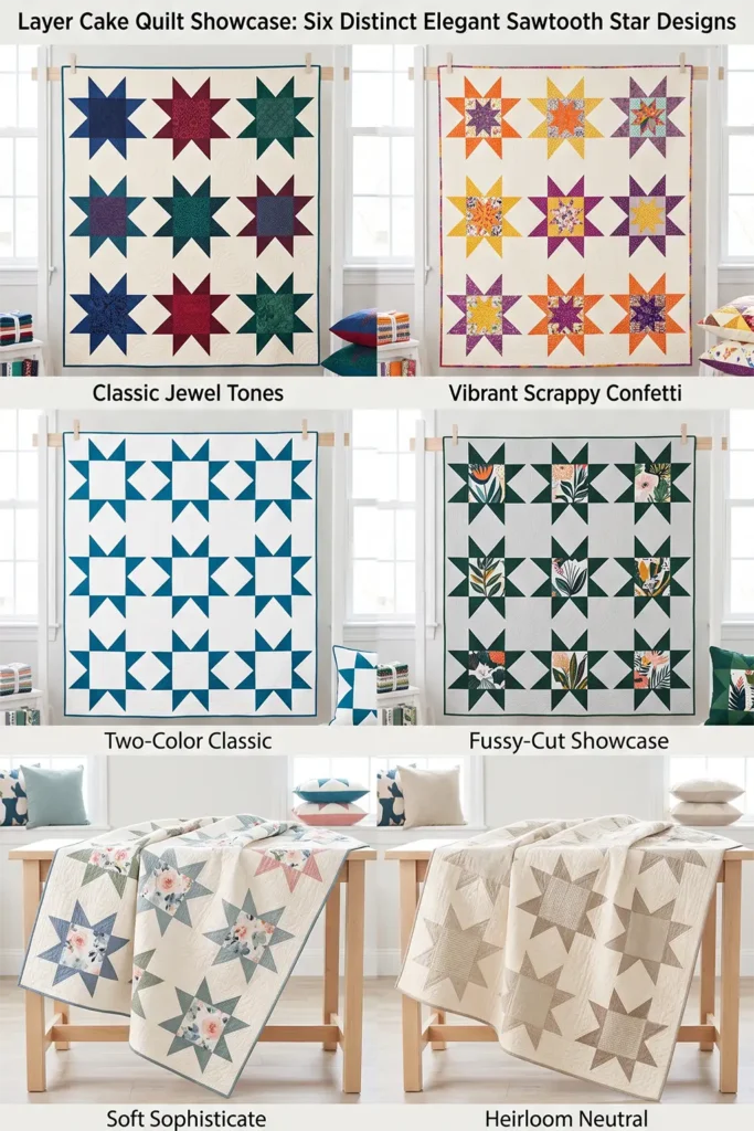 Elegant Sawtooth Star Layer Cake Quilt for Sophisticated Bedrooms