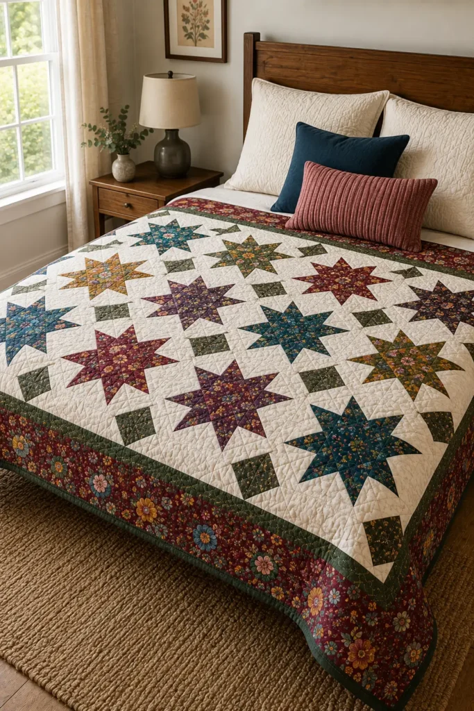 Elegant Sawtooth Star Layer Cake Quilt for Sophisticated Bedrooms