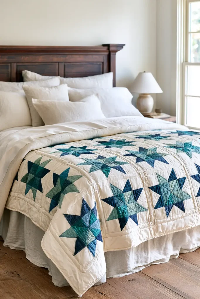 Elegant Sawtooth Star Layer Cake Quilt for Sophisticated Bedrooms