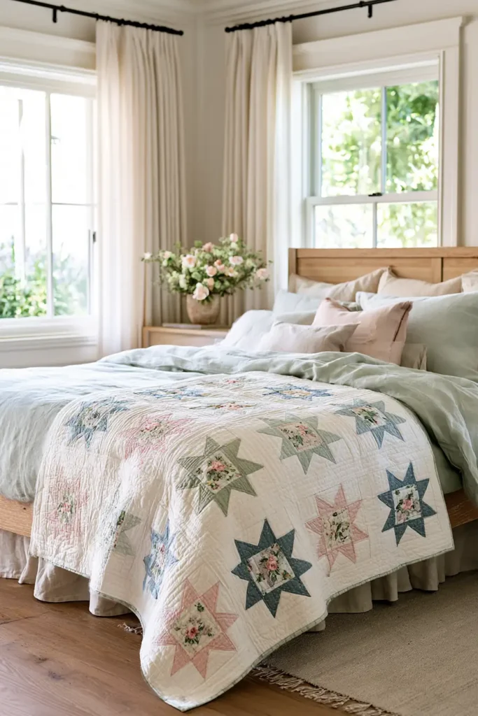 Elegant Sawtooth Star Layer Cake Quilt for Sophisticated Bedrooms