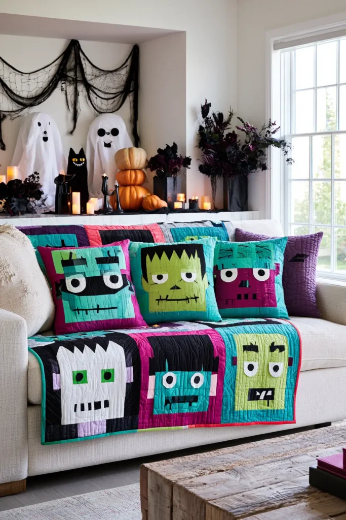 Frankenstein and Monster Face Quilt Blocks