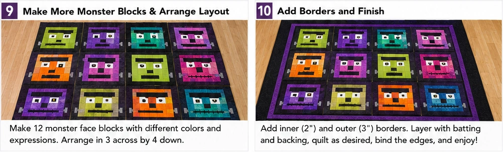 Frankenstein and Monster Face Quilt Blocks
