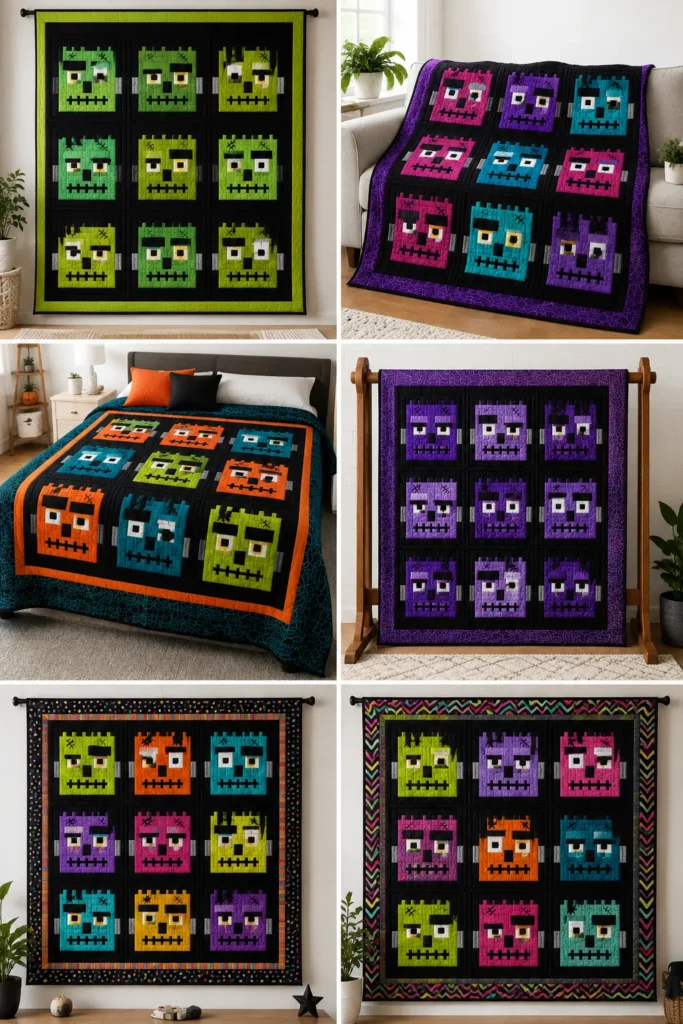 Frankenstein and Monster Face Quilt Blocks