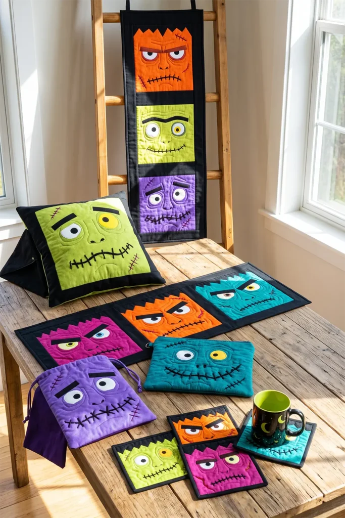 Frankenstein and Monster Face Quilt Blocks