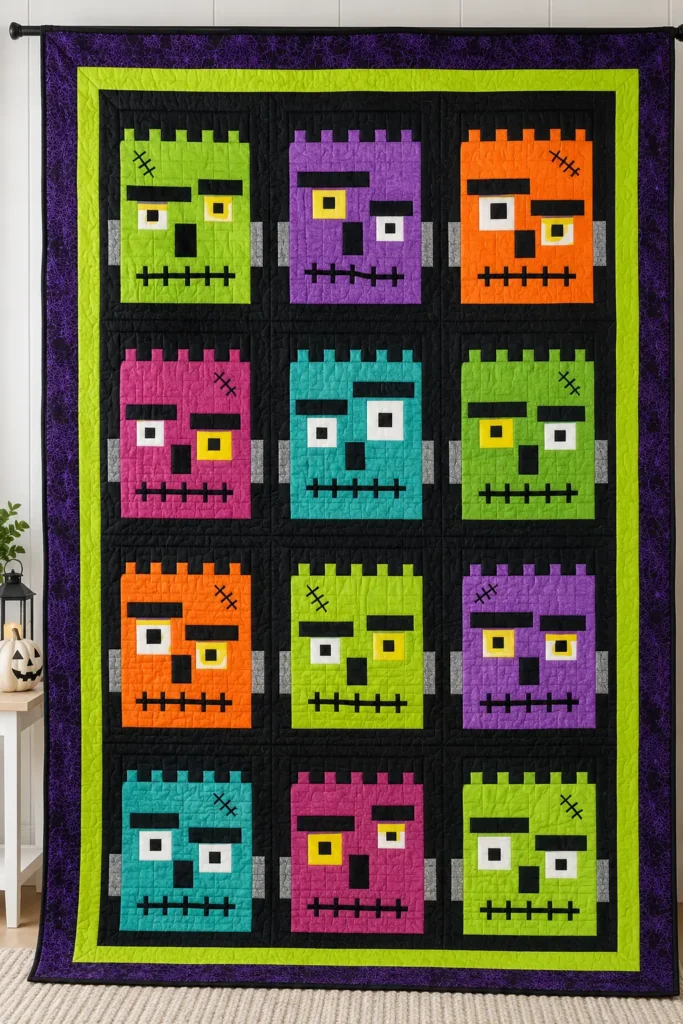 Frankenstein and Monster Face Quilt Blocks