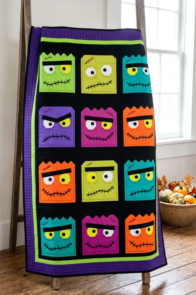 Frankenstein and Monster Face Quilt Blocks