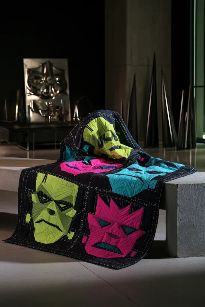 Frankenstein and Monster Face Quilt Blocks