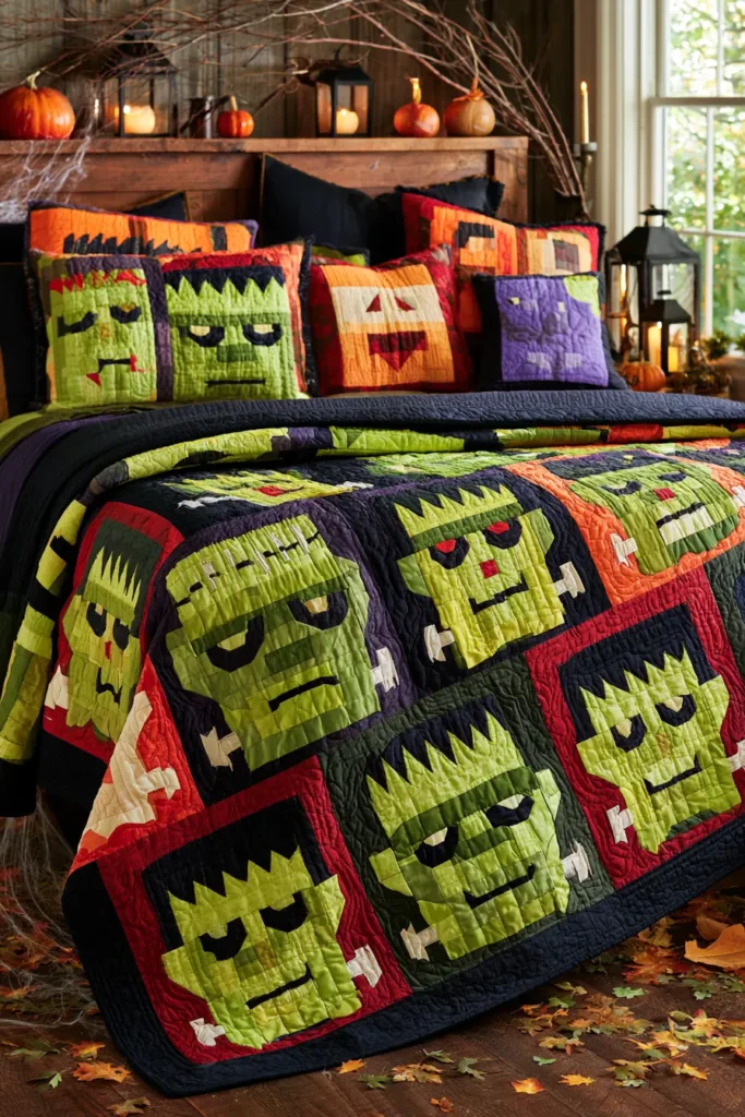 Frankenstein and Monster Face Quilt Blocks