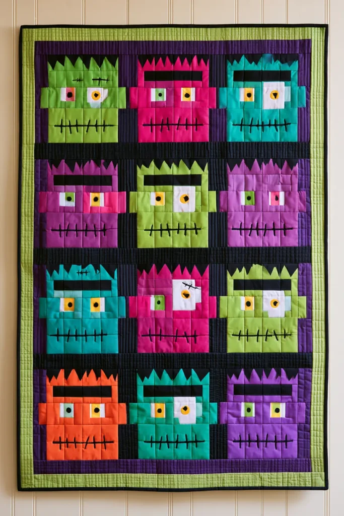 Frankenstein and Monster Face Quilt Blocks