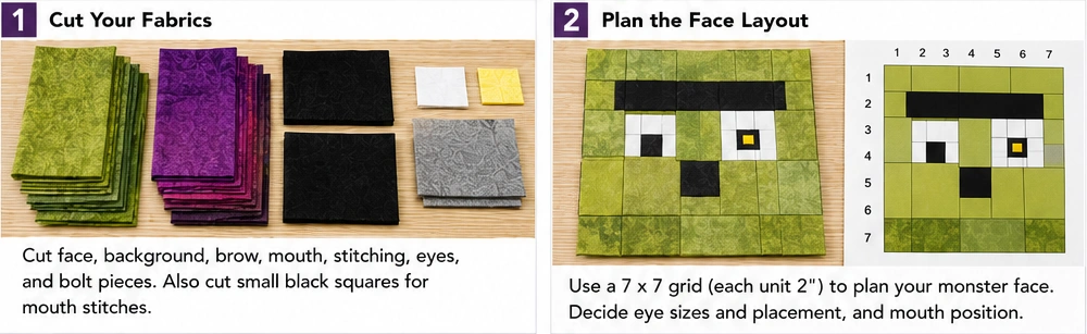 Frankenstein and Monster Face Quilt Blocks
