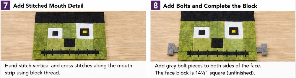 Frankenstein and Monster Face Quilt Blocks