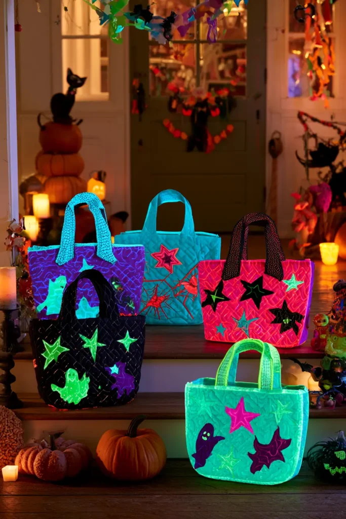 Glow-in-the-Dark Quilted Treat Bags for Nighttime Safety
