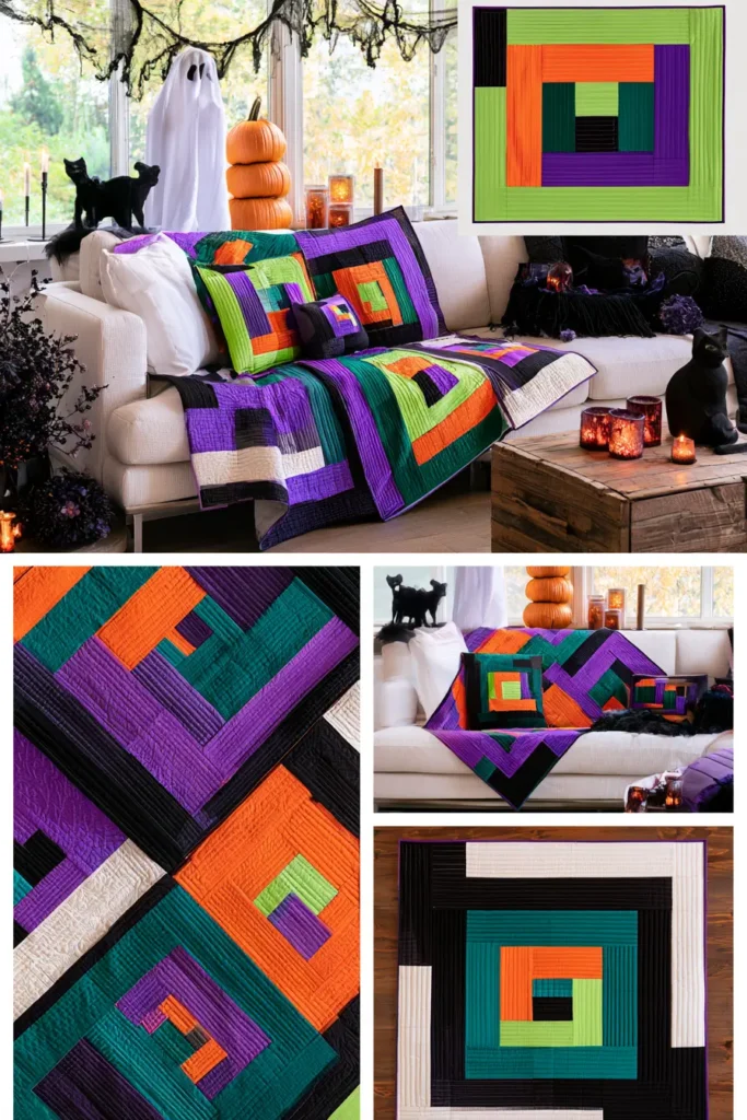 Halloween Log Cabin Quilt Block Variations