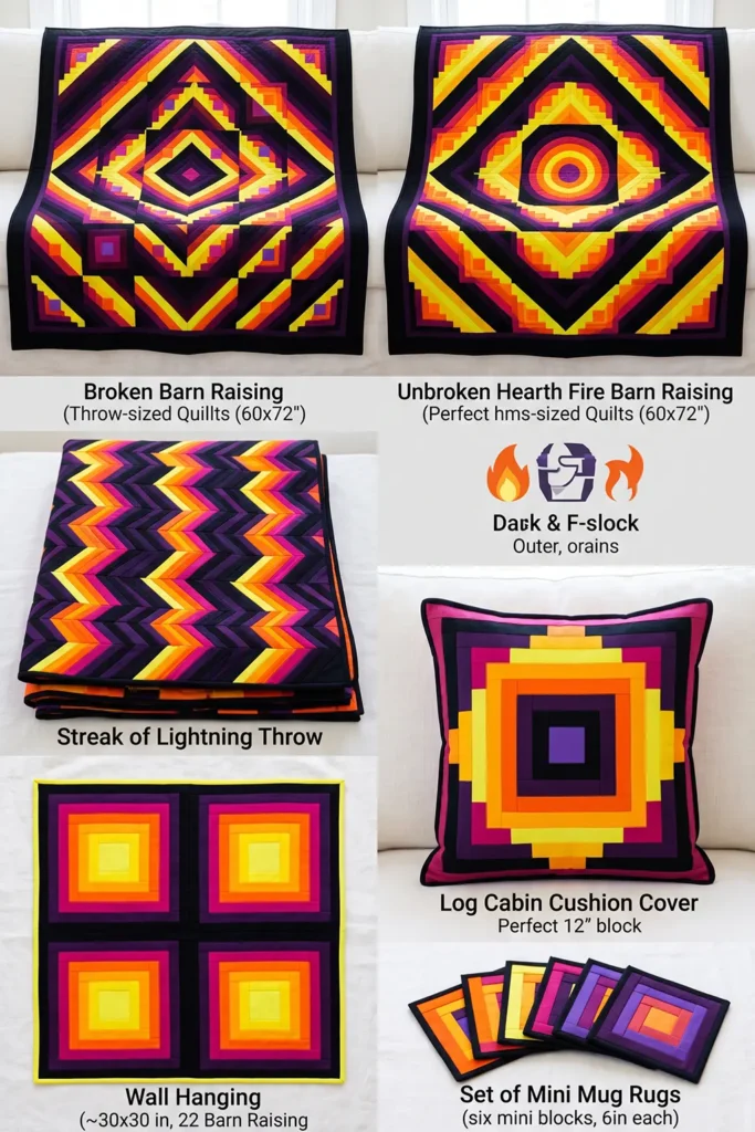Halloween Log Cabin Quilt Block Variations