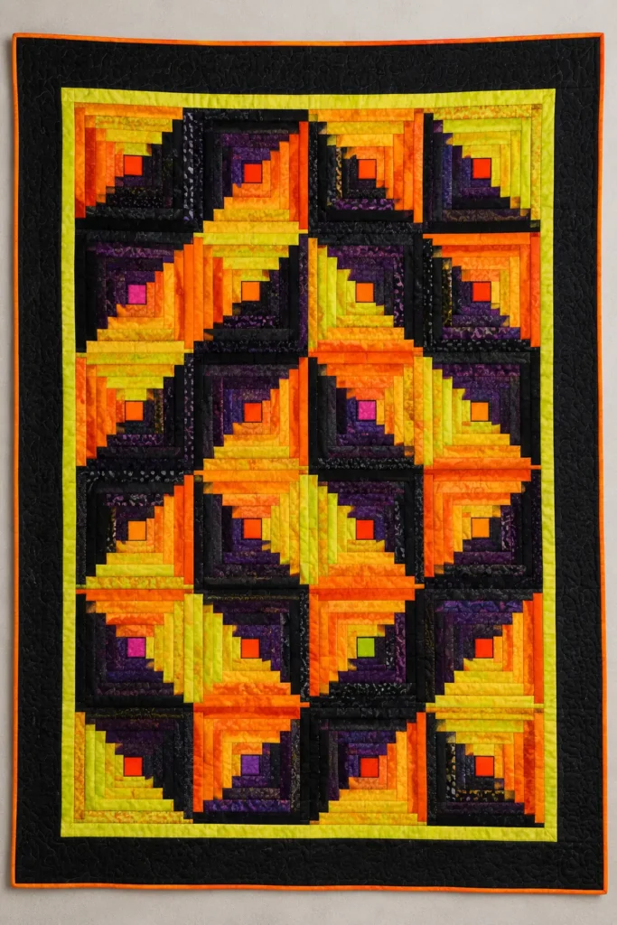 Halloween Log Cabin Quilt Block Variations