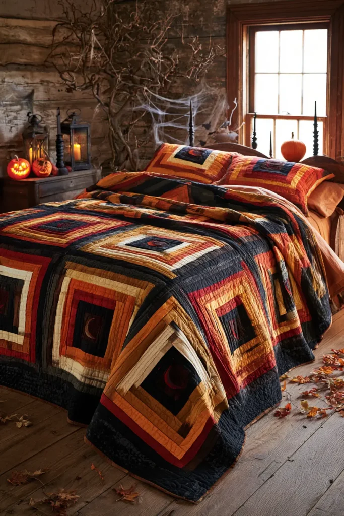 Halloween Log Cabin Quilt Block Variations