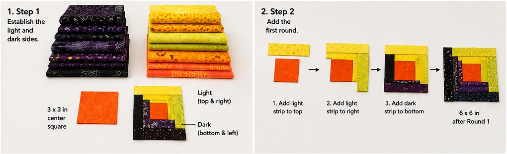 Halloween Log Cabin Quilt Block Variations