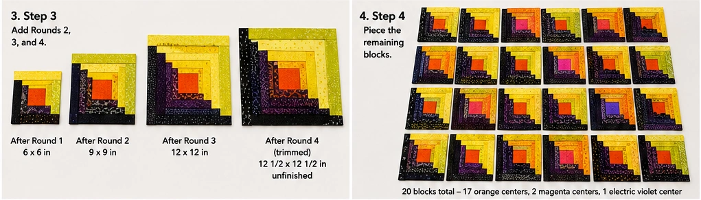 Halloween Log Cabin Quilt Block Variations