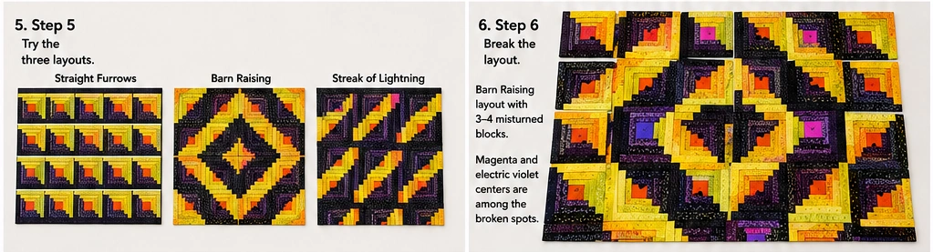 Halloween Log Cabin Quilt Block Variations