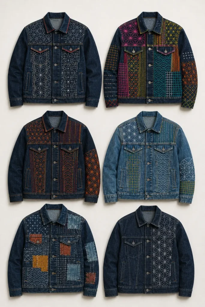 Hand-Stitched Sashiko Denim Jacket for Casual Cool Style