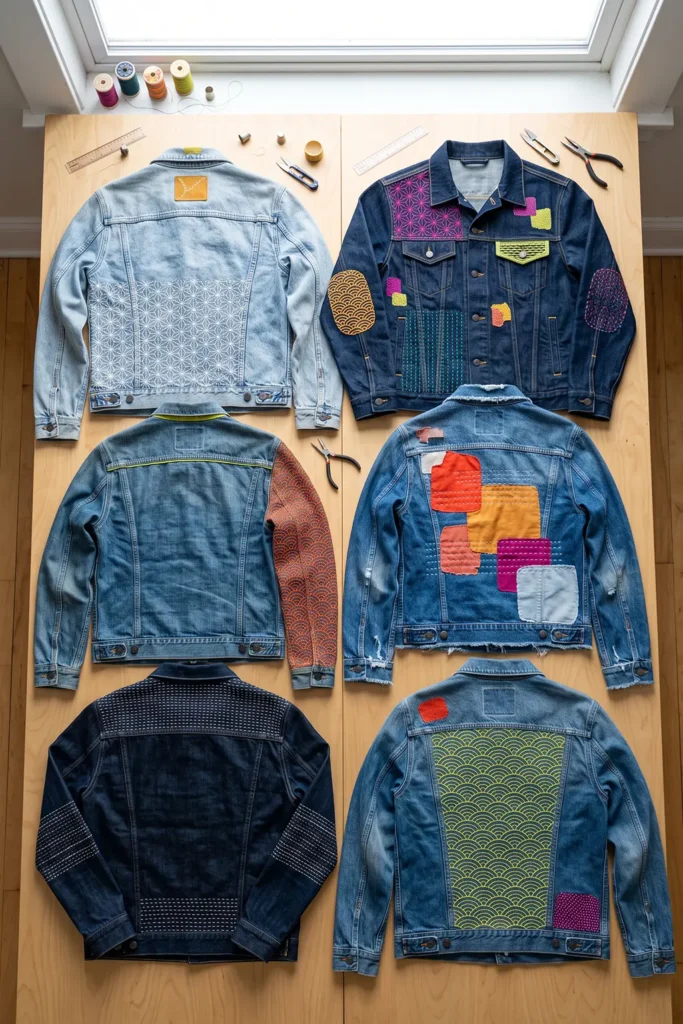 Hand-Stitched Sashiko Denim Jacket for Casual Cool Style
