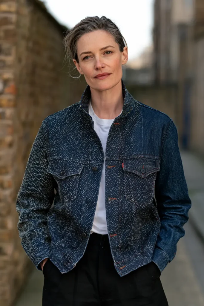 Hand-Stitched Sashiko Denim Jacket for Casual Cool Style