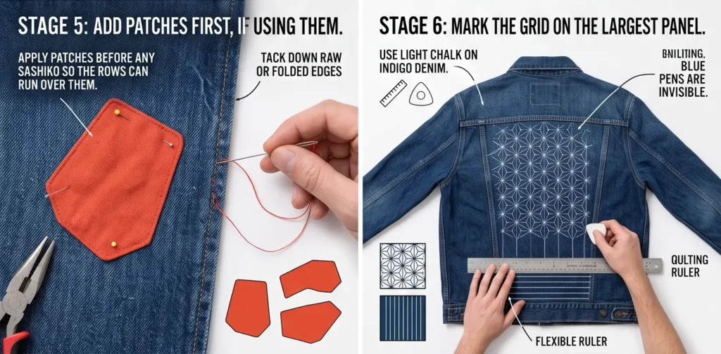Hand-Stitched Sashiko Denim Jacket for Casual Cool Style