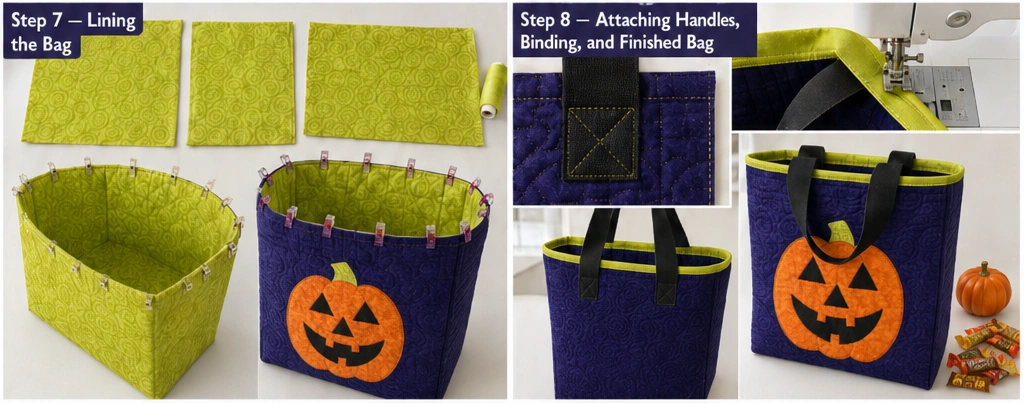 Jack-o’-Lantern Appliqué Quilted Trick-or-Treat Bags