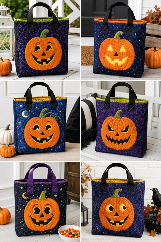 Jack-o’-Lantern Appliqué Quilted Trick-or-Treat Bags
