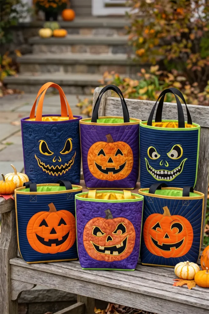 Jack-o’-Lantern Appliqué Quilted Trick-or-Treat Bags