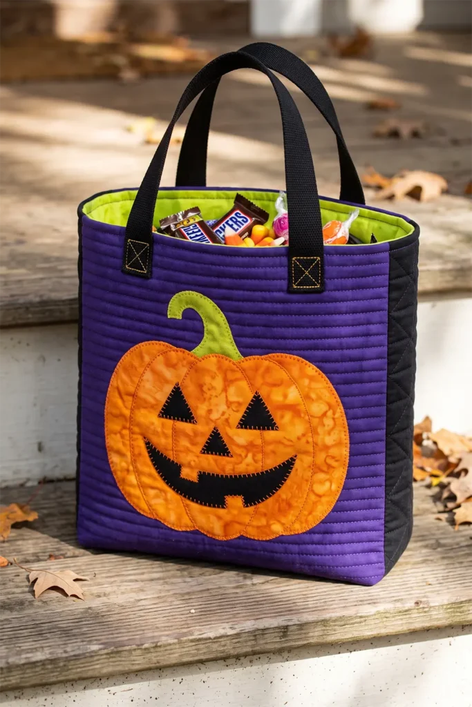 Jack-o’-Lantern Appliqué Quilted Trick-or-Treat Bags