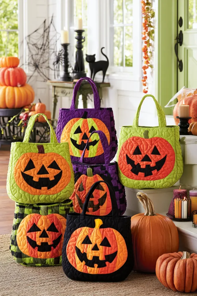 Jack-o’-Lantern Appliqué Quilted Trick-or-Treat Bags