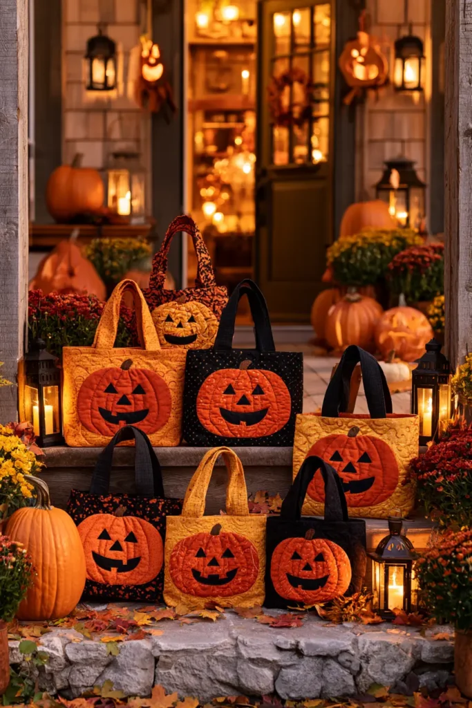 Jack-o’-Lantern Appliqué Quilted Trick-or-Treat Bags