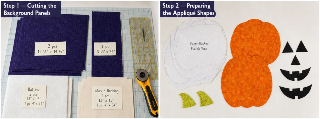 Jack-o’-Lantern Appliqué Quilted Trick-or-Treat Bags