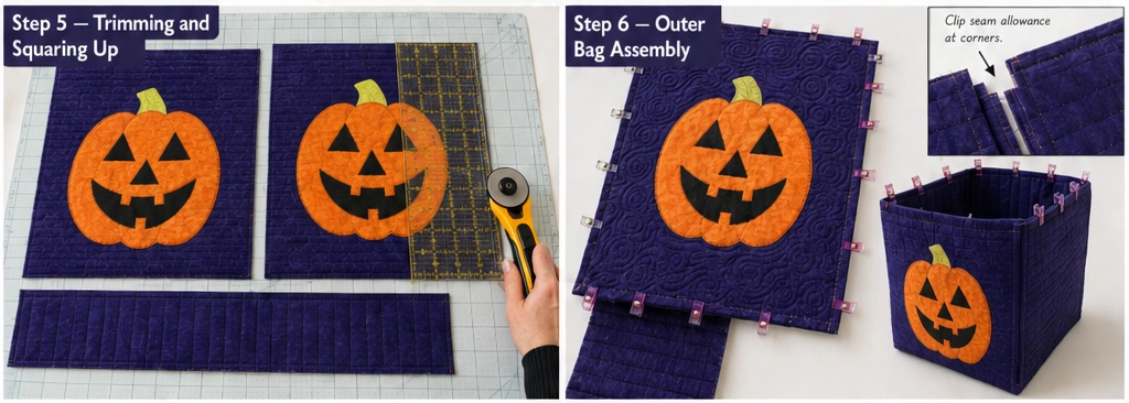 Jack-o’-Lantern Appliqué Quilted Trick-or-Treat Bags