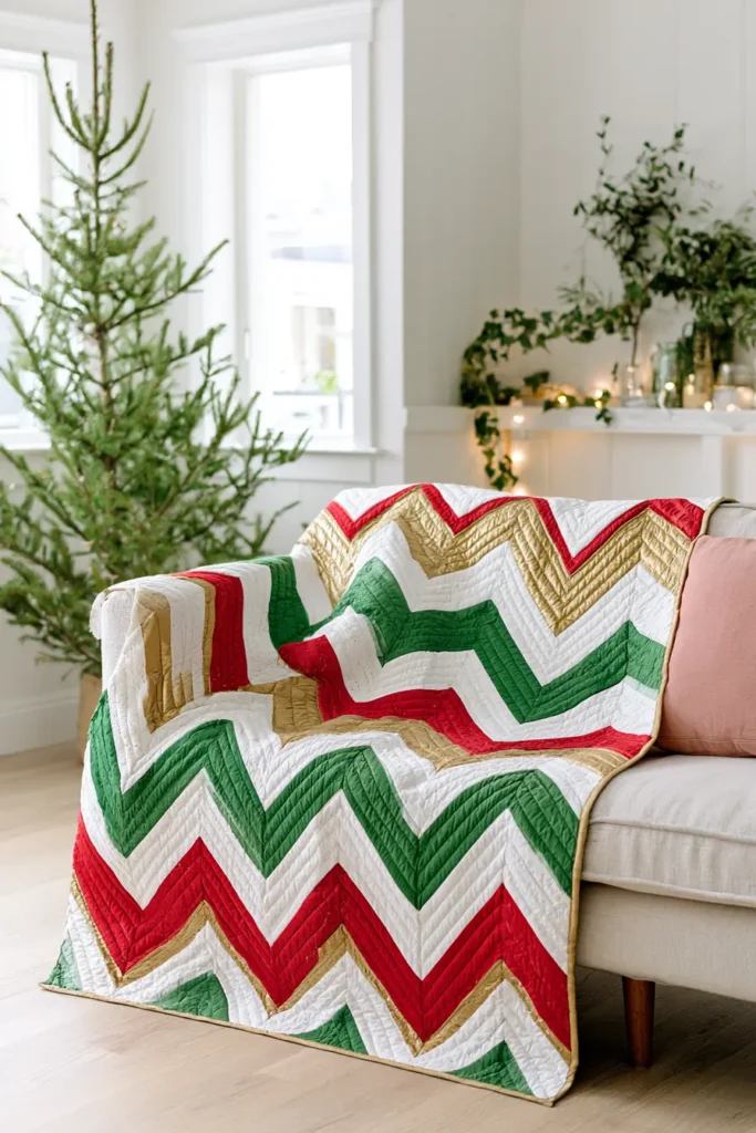 Jelly Roll Chevron Christmas Quilt for Modern Festive Appeal
