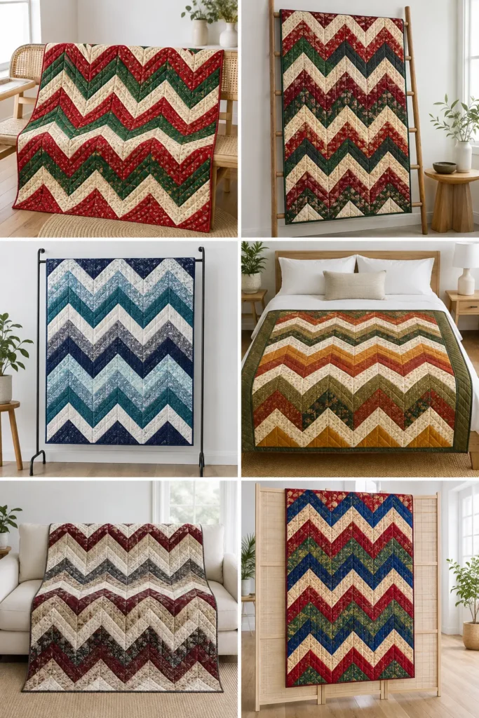 Jelly Roll Chevron Christmas Quilt for Modern Festive Appeal