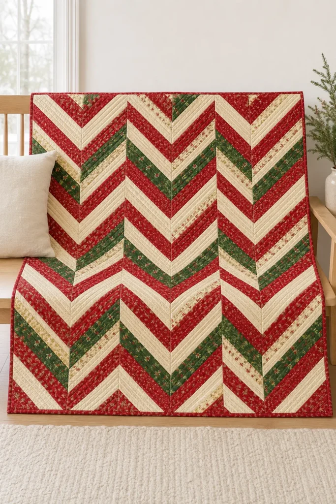 Jelly Roll Chevron Christmas Quilt for Modern Festive Appeal