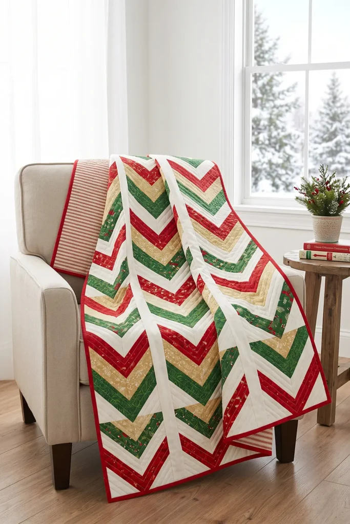 Jelly Roll Chevron Christmas Quilt for Modern Festive Appeal