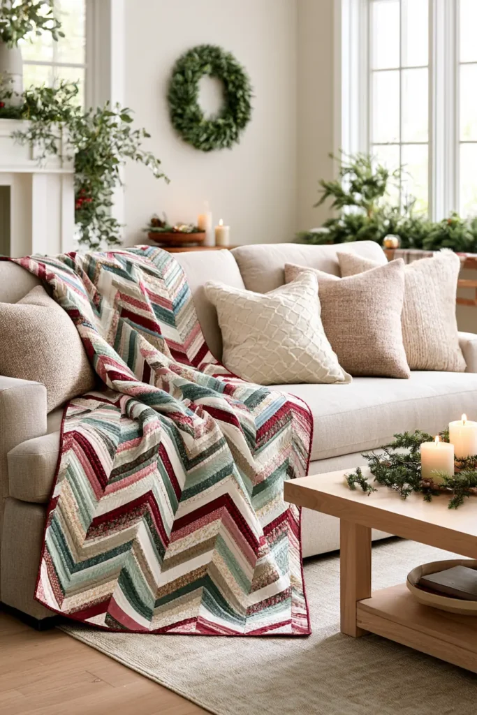 Jelly Roll Chevron Christmas Quilt for Modern Festive Appeal
