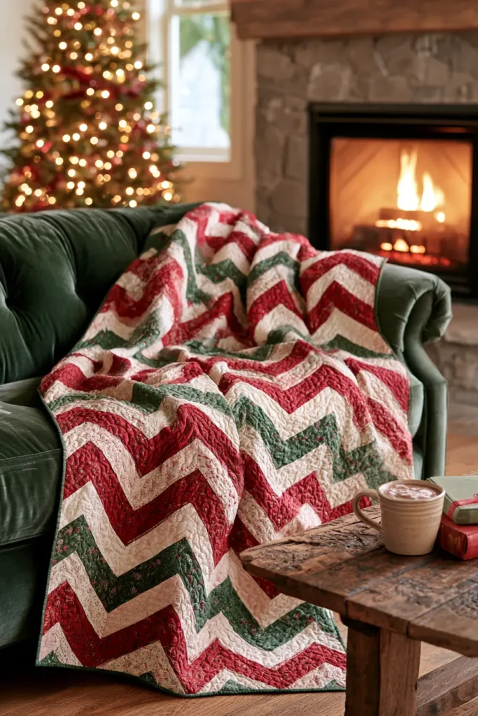 Jelly Roll Chevron Christmas Quilt for Modern Festive Appeal