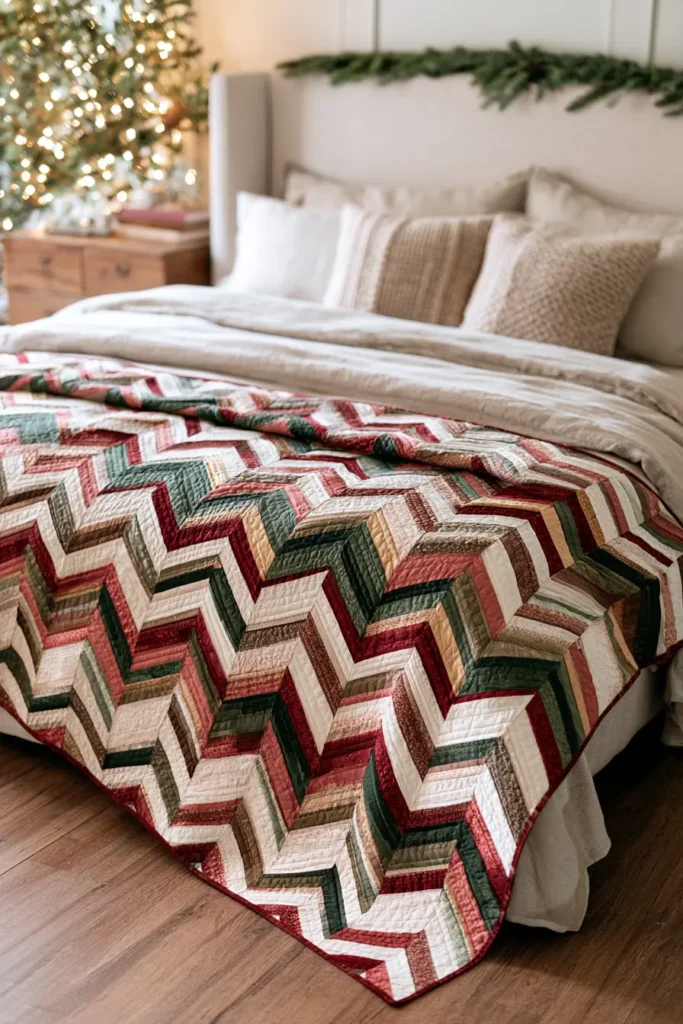 Jelly Roll Chevron Christmas Quilt for Modern Festive Appeal