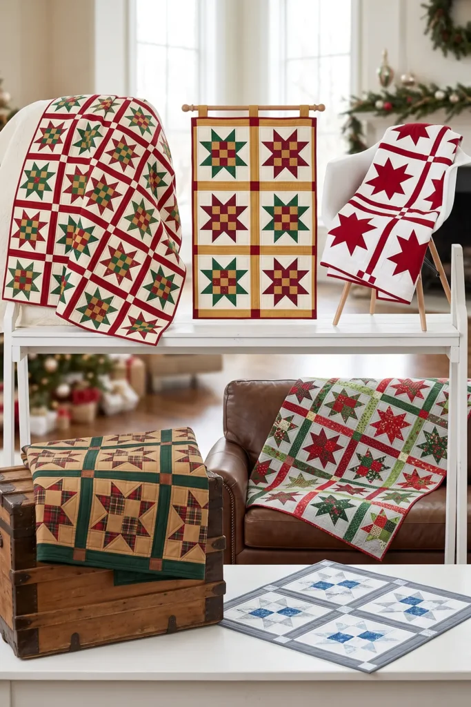Jelly Roll Christmas Star Quilt for an Elegant Holiday Statement