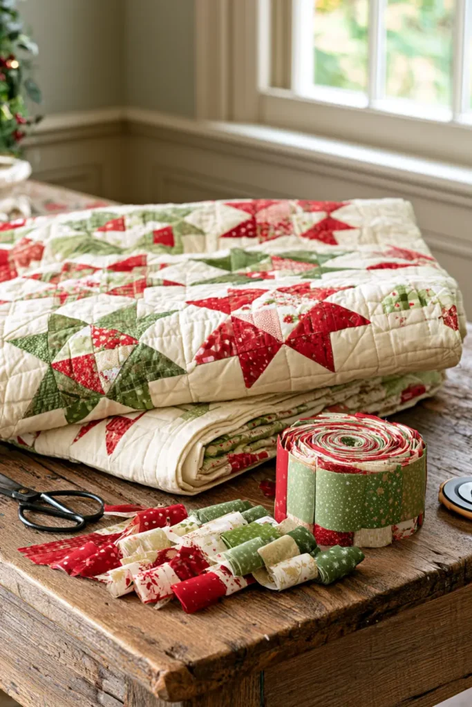 Jelly Roll Christmas Star Quilt for an Elegant Holiday Statement