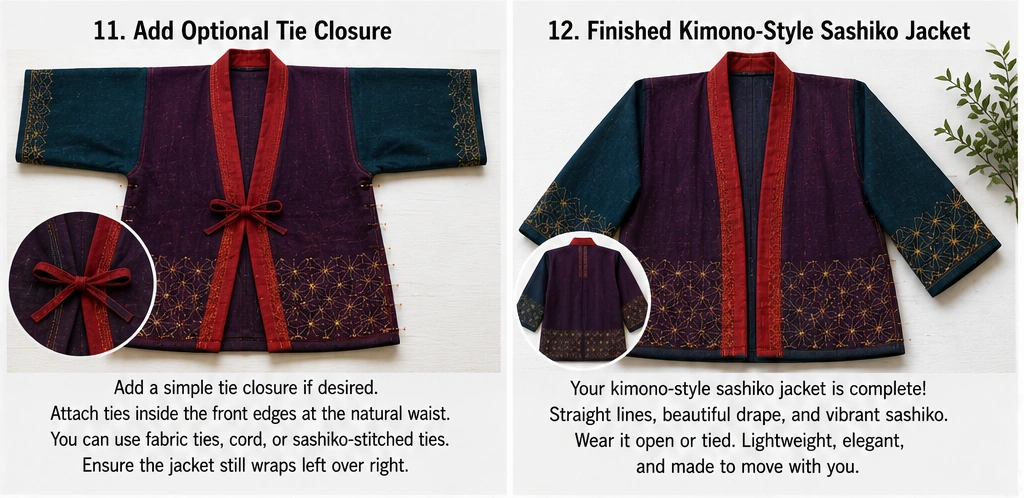 Kimono-Style Sashiko Jacket for Elegant Feminine Draping