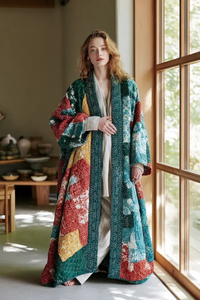 Kimono-Style Sashiko Jacket for Elegant Feminine Draping