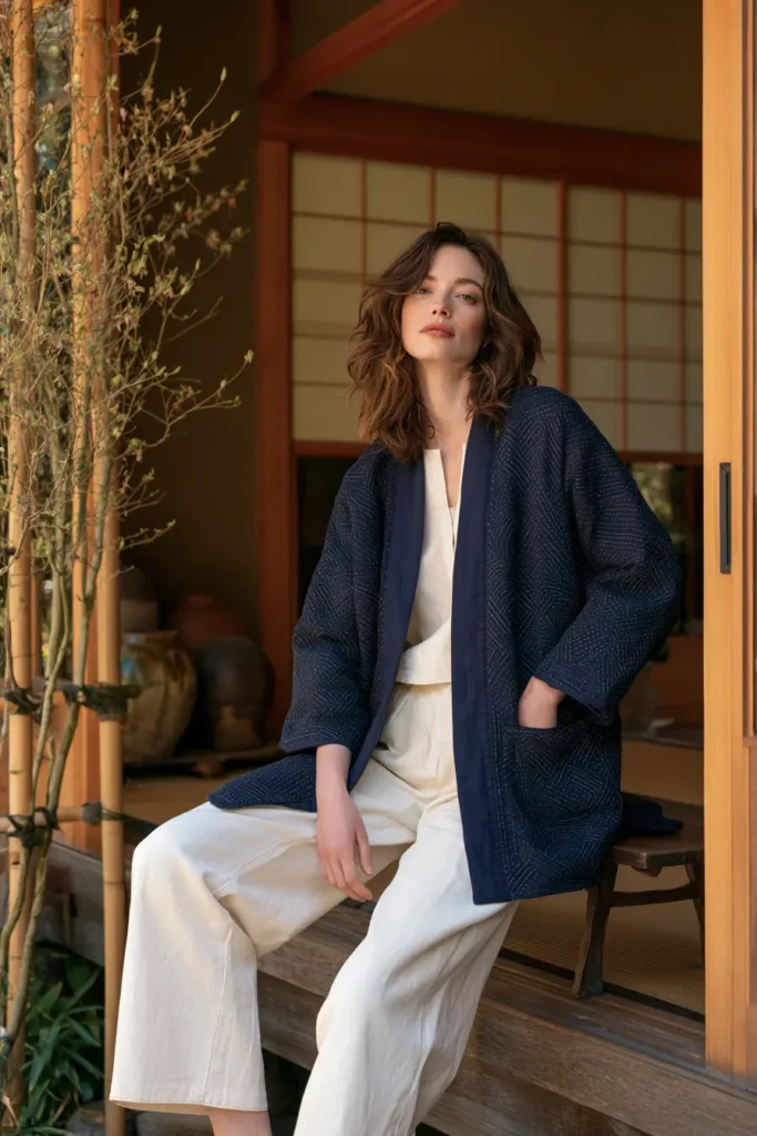 Lightweight Sashiko Quilted Jacket for Transitional Weather